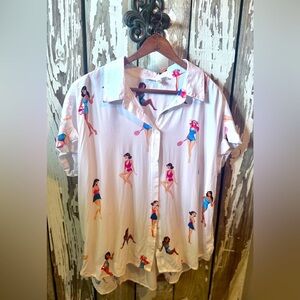 Jane & Delancey Vintage Bathing Beauties Button Up Top Size Large